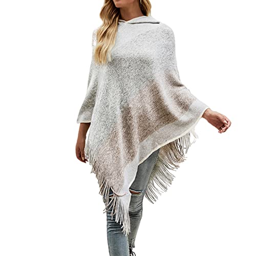 Wahuan Eleganter Bequemer Damen Poncho Pullover mit Chevronstreifen und Fransen Poncho Cape Retro Cardigans Pullover fühlen Wickelschal Geschenk für Mutter Strick Ponchos & (A3, Einheitsgröße) von Wahuan