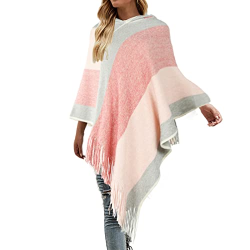 Wahuan Eleganter Bequemer Damen Poncho Pullover mit Chevronstreifen und Fransen Poncho Cape Retro Cardigans Pullover fühlen Wickelschal Geschenk für Mutter Strick Ponchos & (A5, Einheitsgröße) von Wahuan