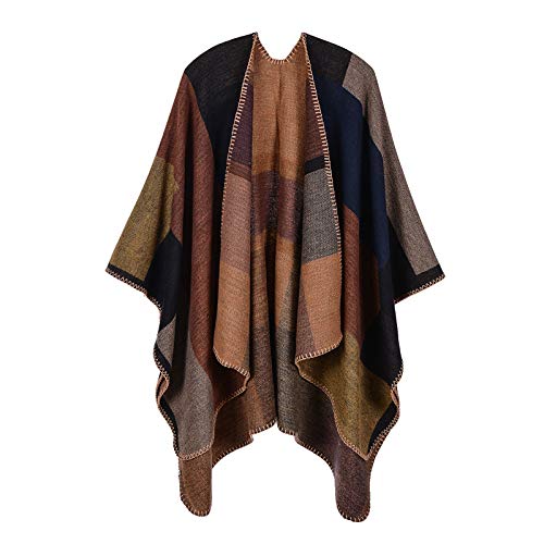 Wahuan Eleganter Bequemer Damen Poncho Pullover mit Chevronstreifen und Fransen Poncho Cape Retro Cardigans Pullover fühlen Wickelschal Geschenk für Mutter Strick Ponchos & Capes (W1, Einheitsgröße) von Wahuan