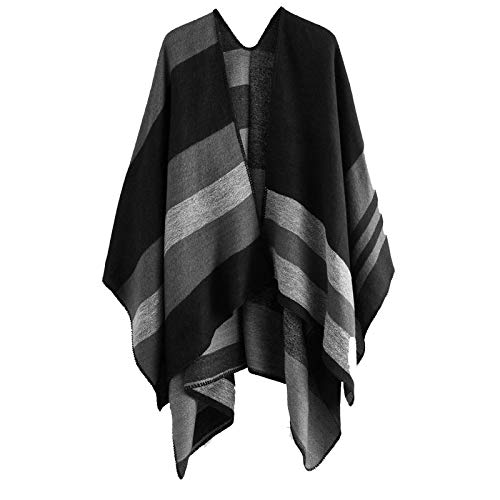 Wahuan Eleganter Bequemer Damen Poncho Pullover mit Chevronstreifen und Fransen Poncho Cape Retro Cardigans Pullover fühlen Wickelschal Geschenk für Mutter Strick Ponchos & Capes Damen (K1, One Size) von Wahuan