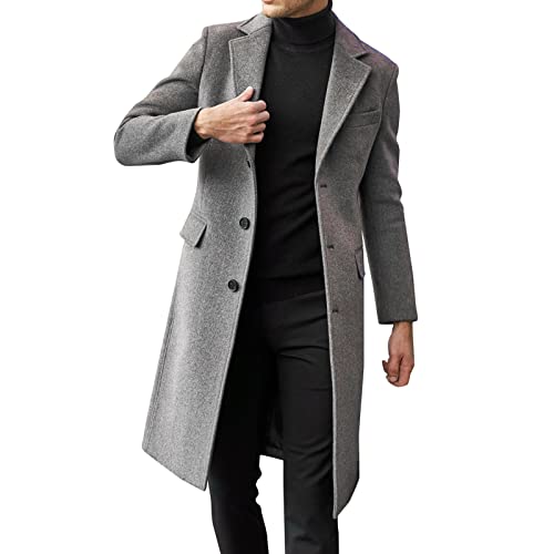 Mantel HerrenTrenchcoat Herren Lang Herren Casual Slim Fit Wollmantel Lange Jacke Kerbkragen Trenchcoat Einreiher Mantel Oberbekleidung Lang Mantel Revers Militärstil Jacke Übergangsjacke von Wahuan