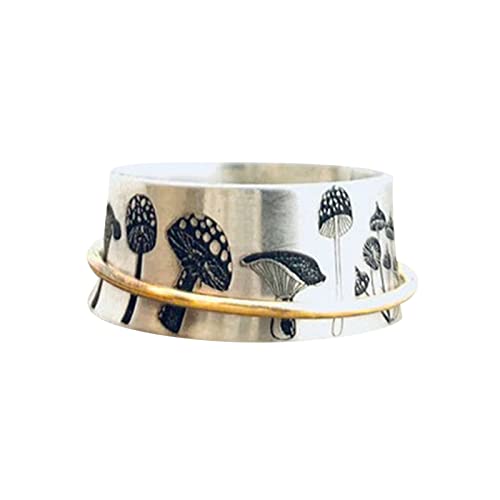 Wahuan Personalisierter Retro Cartoon Pilz rotierender Ring Inspiration Pilz Ring Meditation inspirierender Ring Muttertag Ring für Frauen Größe 6 11 Fahnenmast Ringe (Silver, 6) von Wahuan