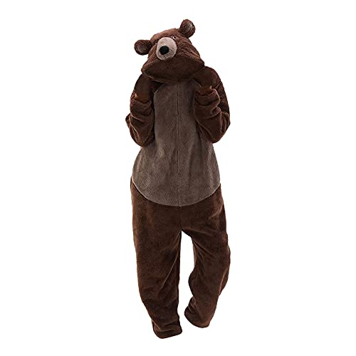 Wahuan Tier Pyjamas Cosplay Kostüm Onesie Body Unisex Kostüm Sleepsuit Cosplay Overall Cosplay Karneval Kostüm Tier Bär Kostüm Bär Jumpsuits Bär Cosplay Kostüm Erwachsene Jumpsuit (Grizzlybär, XL) von Wahuan