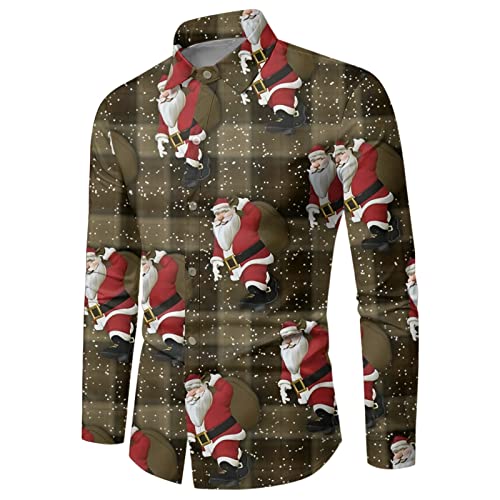 Weihnachtshemd Herren, Weihnachten Muster 3D Bedruckte Hemd Freizeithemd Männer Langärm Slim Fit Funky Christmas Shirt Stehkragen Lustige Funky Hemden Langarmhemd Langarmshirt Button (G1-Grey, XXXXXL) von Wahuan