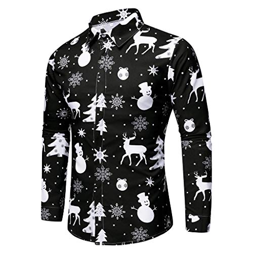Weihnachtshemd Herren, Weihnachten Muster 3D Bedruckte Hemd Freizeithemd Männer Langärm Slim Fit Funky Christmas Shirt Stehkragen Lustige Funky Hemden Langarmhemd Langarmshirt Button (z1-Black, XXL) von Wahuan