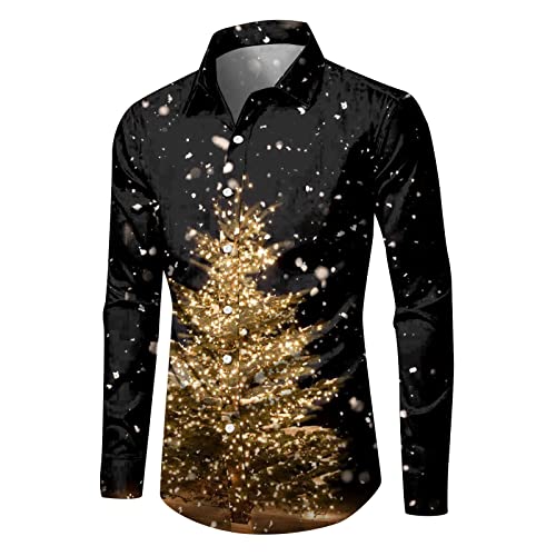 Weihnachtshemd Herren, Weihnachten Muster 3D Bedruckte Hemd Freizeithemd Männer Langärm Slim Fit Funky Christmas Shirt Stehkragen Lustige Funky Hemden Langarmhemd Langarmshirt Button Up (31-H, XXXL) von Wahuan