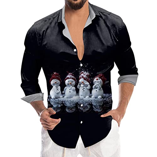 Weihnachtshemd Herren, Weihnachten Muster 3D Bedruckte Hemd Freizeithemd Männer Langärm Slim Fit Funky Christmas Shirt Stehkragen Lustige Funky Hemden Langarmhemd Langarmshirt Button Up (31-J, XXXL) von Wahuan