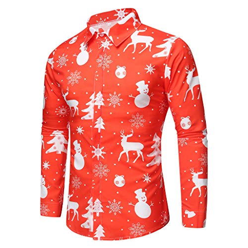 Weihnachtshemd Herren, Weihnachten Muster 3D Bedruckte Hemd Freizeithemd Männer Langärm Slim Fit Funky Christmas Shirt Stehkragen Lustige Funky Hemden Langarmhemd Langarmshirt Button Up (z1-Red, XL) von Wahuan