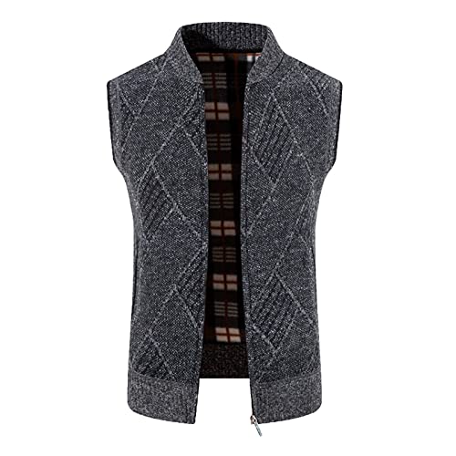 Winterweste für Männer Herren Strickweste ärmellose weste mit Plüsch Gefüttert Kuschelig-warm Gefüttert Weste Für Outdoor-Aktivitäten geeignet Freizeitweste Strickjacke Dicker Gilet (Dark Gray, XXL) von Wahuan