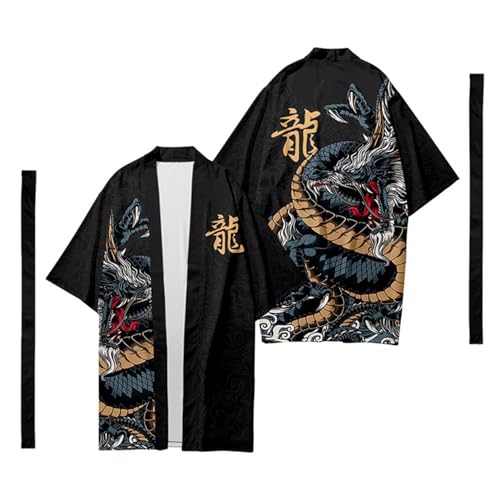 Asiatische Größe Herren-Kimono, lockere 3/4-Ärmel, lange Ärmel, Yukata, Bademantel, Oberteil, Hemd, Haori-Mantel, japanischer Stil, Schwarz-4, 6X-large Asiatische Größe Herren-Kimono, lockere 3/4-Ärmel, lange Ärmel, Yukata, Bademantel, Oberteil, Hemd, Haori-Mantel, japanischer Stil, Schwarz-4, 6X-large von WaiYeeHei