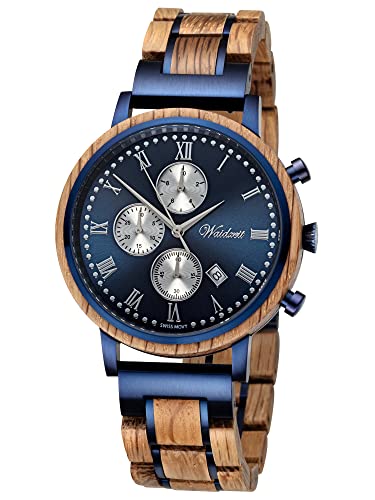 Waidzeit SB01W Whisky Swiss Mountain Navy Uhr Herrenuhr Holz Chrono Datum braun von Waidzeit