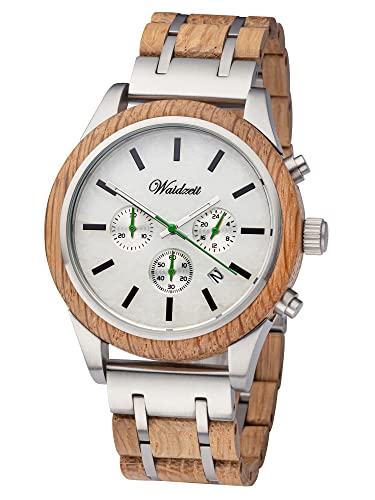 Waidzeit SK01W Grüner Panther Uhr Herrenuhr Holz 3 bar Analog Chrono Datum braun von Waidzeit