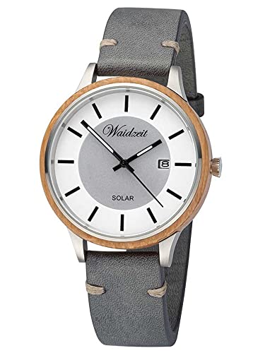 Waidzeit SLB02 Solaruhr Barrique Uhr Herrenuhr Leder 3 bar Analog Datum grau von Waidzeit