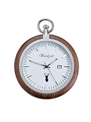 Waidzeit TW01 Alpin Walnuss Taschenuhr Uhr Herrenuhr Holz Analog Datum Weiss von Waidzeit