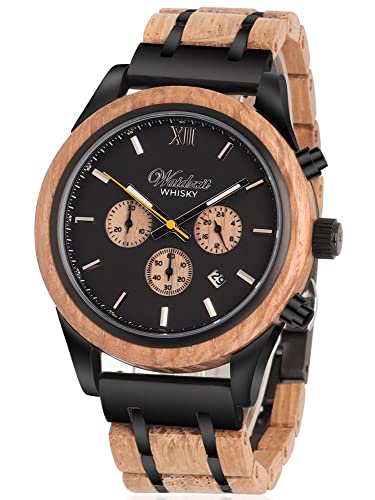 Waidzeit WH01 Whisky Uhr Herrenuhr Holz Holz 0 bar Analog Datum braun von Waidzeit