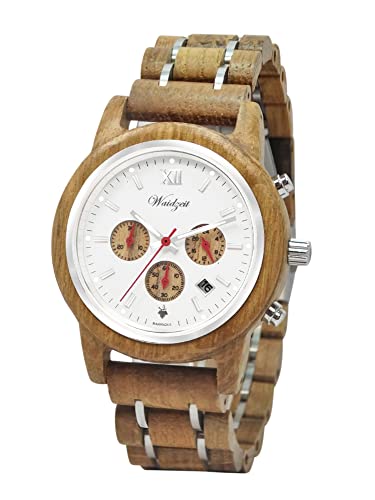 Waidzeit YR01 Barrique Chronograph Reserve Uhr Herrenuhr Holz Analog Datum Braun von Waidzeit