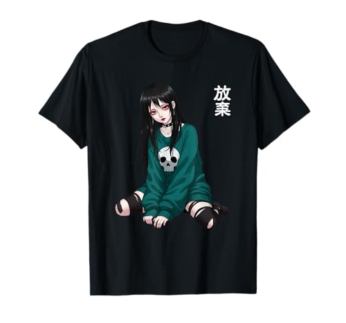 Ästhetik Gothic Anime Horror Mädchen Waifu Japanisch T-Shirt von Waifu Fille Horreur Effrayante Goth Japon