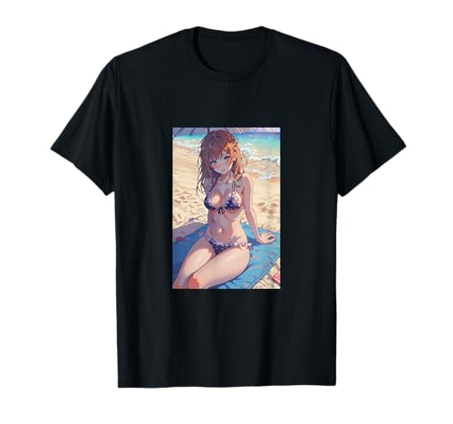 Süßes blondes Anime-Mädchen am Strand T-Shirt Süßes blondes Anime-Mädchen am Strand T-Shirt von Waifu10X