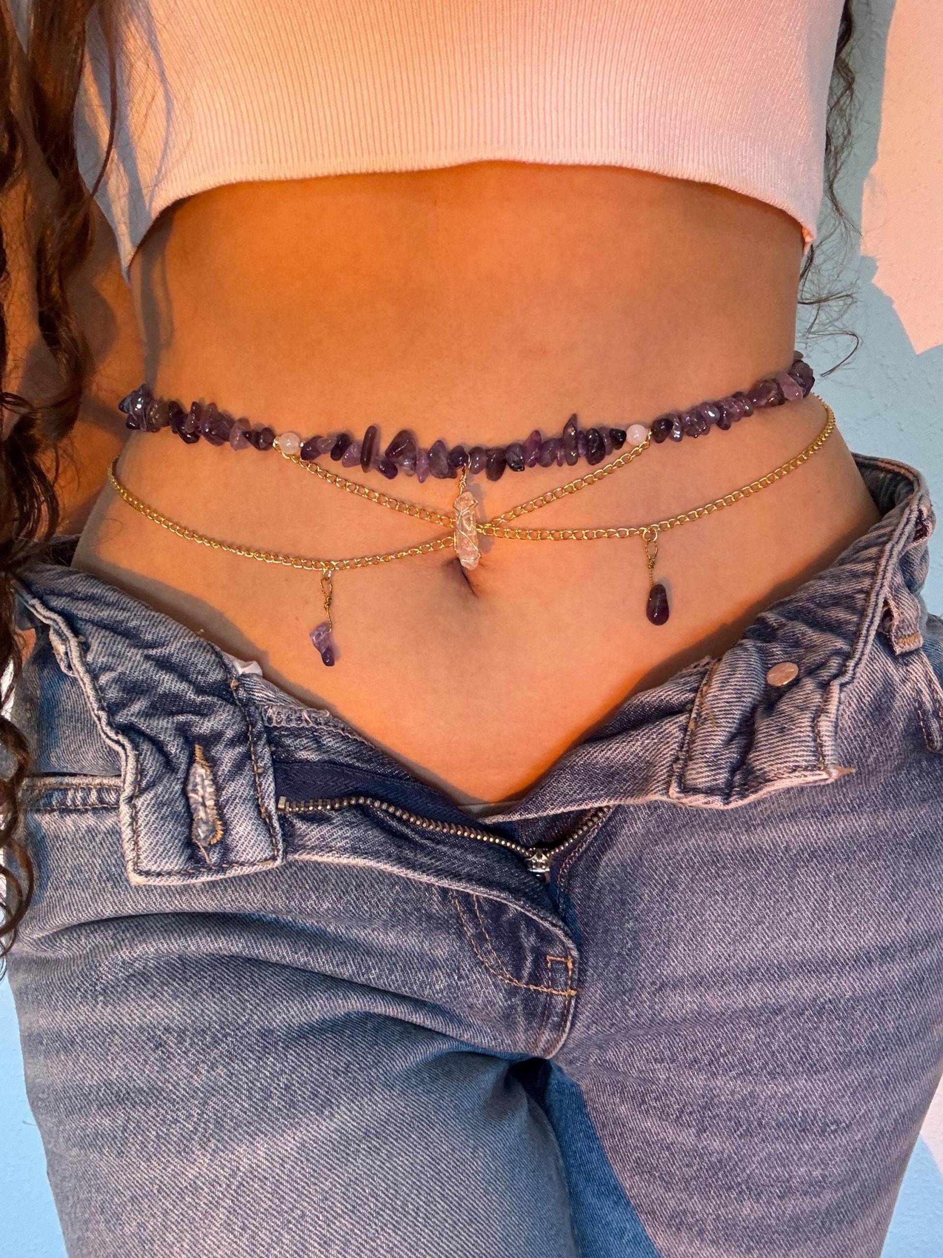 Amethyst - Handgemachte Bauchkette Aus Echten Edelsteinen in Gold Boho Körperkette, Spititueller Edelstein Schmuck, Festival Schmuck Amethyst - Handgemachte Bauchkette Aus Echten Edelsteinen in Gold Boho Körperkette, Spititueller Edelstein Schmuck, Festival Schmuck von WaistCrystals