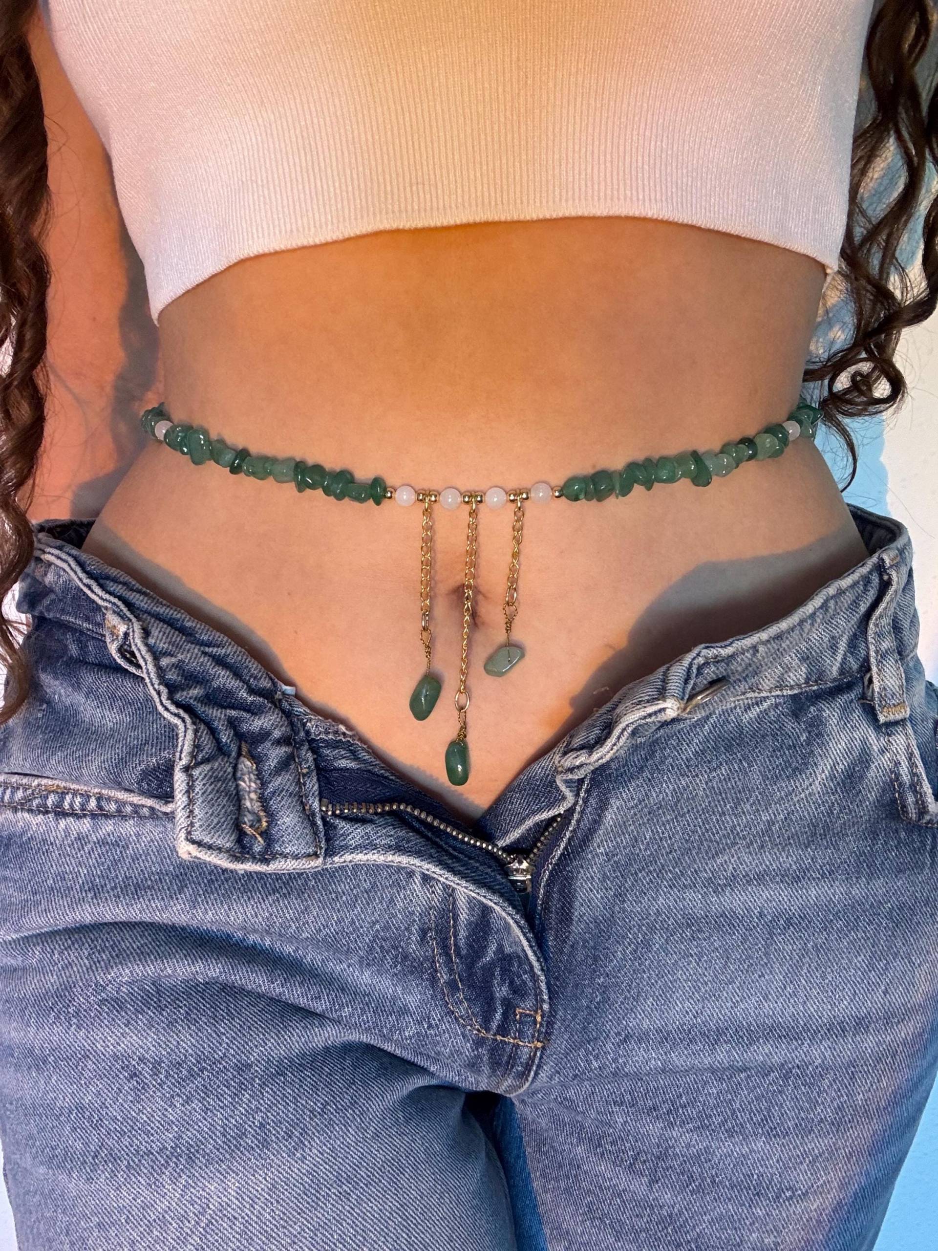 Grüner Aventurin - Handgemachte Bauchkette Aus Echten Edelsteinen in Gold Boho Körperkette, Spititueller Edelstein Schmuck, Festival Grüner Aventurin - Handgemachte Bauchkette Aus Echten Edelsteinen in Gold Boho Körperkette, Spititueller Edelstein Schmuck, Festival von WaistCrystals