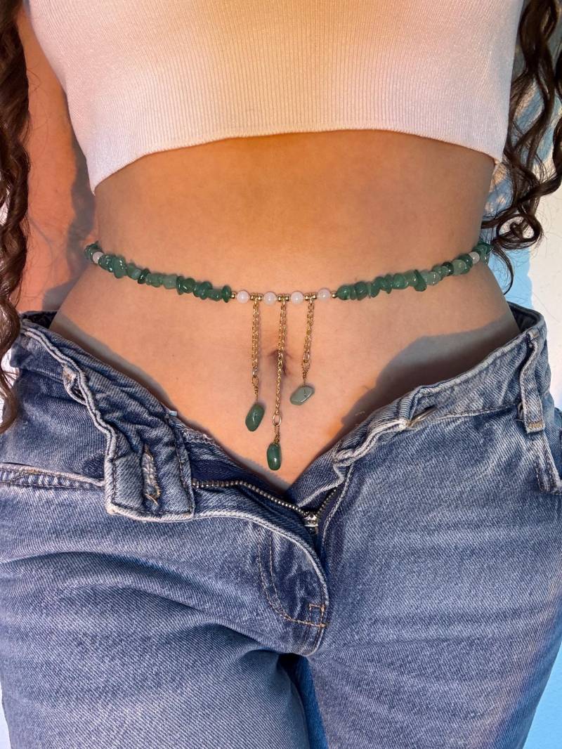 Grüner Aventurin - Handgemachte Bauchkette Aus Echten Edelsteinen in Gold Boho Körperkette, Spititueller Edelstein Schmuck, Festival Grüner Aventurin - Handgemachte Bauchkette Aus Echten Edelsteinen in Gold Boho Körperkette, Spititueller Edelstein Schmuck, Festival von WaistCrystals