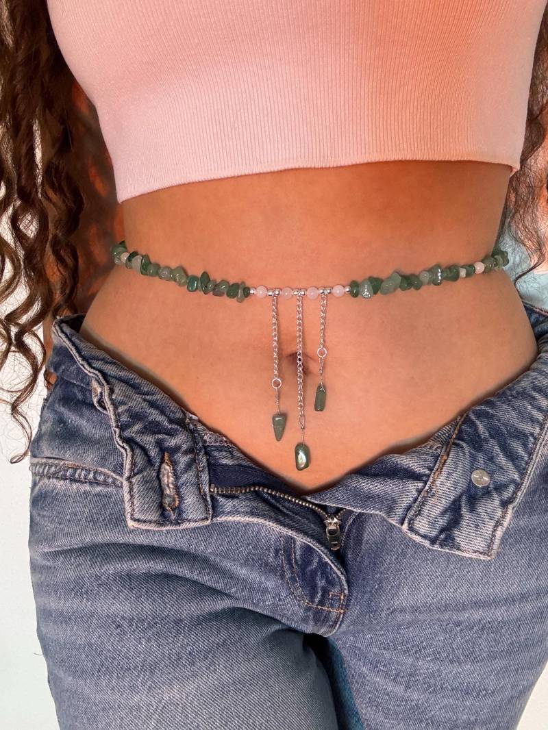 Grüner Aventurin - Handgemachte Bauchkette Aus Echten Edelsteinen in Silber Boho Körperkette, Spititueller Edelstein Schmuck, Festival Grüner Aventurin - Handgemachte Bauchkette Aus Echten Edelsteinen in Silber Boho Körperkette, Spititueller Edelstein Schmuck, Festival von WaistCrystals