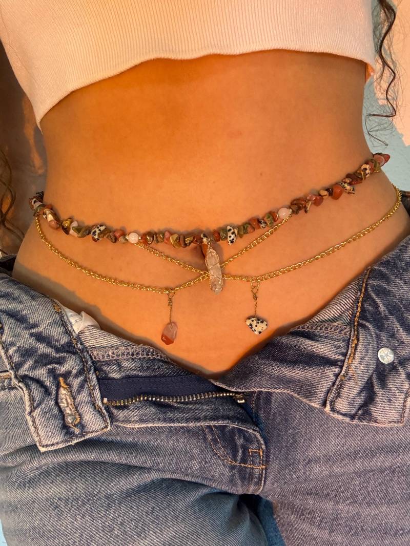 Jaspis - Handgemachte Bauchkette Aus Echten Edelsteinen in Gold Boho Körperkette, Spititueller Edelstein Schmuck, Festival Schmuck Jaspis - Handgemachte Bauchkette Aus Echten Edelsteinen in Gold Boho Körperkette, Spititueller Edelstein Schmuck, Festival Schmuck von WaistCrystals