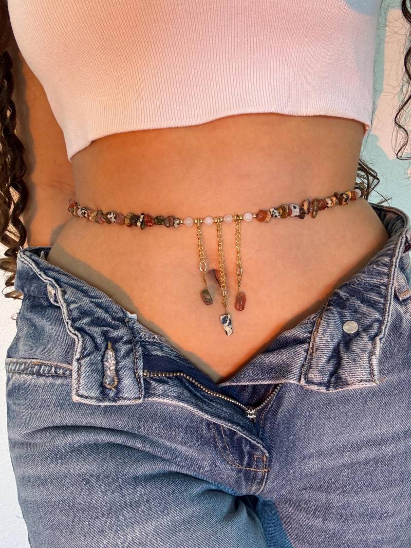 Jaspis - Handgemachte Bauchkette Aus Echten Edelsteinen in Gold Boho Körperkette, Spititueller Edelstein Schmuck, Festival Schmuck Jaspis - Handgemachte Bauchkette Aus Echten Edelsteinen in Gold Boho Körperkette, Spititueller Edelstein Schmuck, Festival Schmuck von WaistCrystals