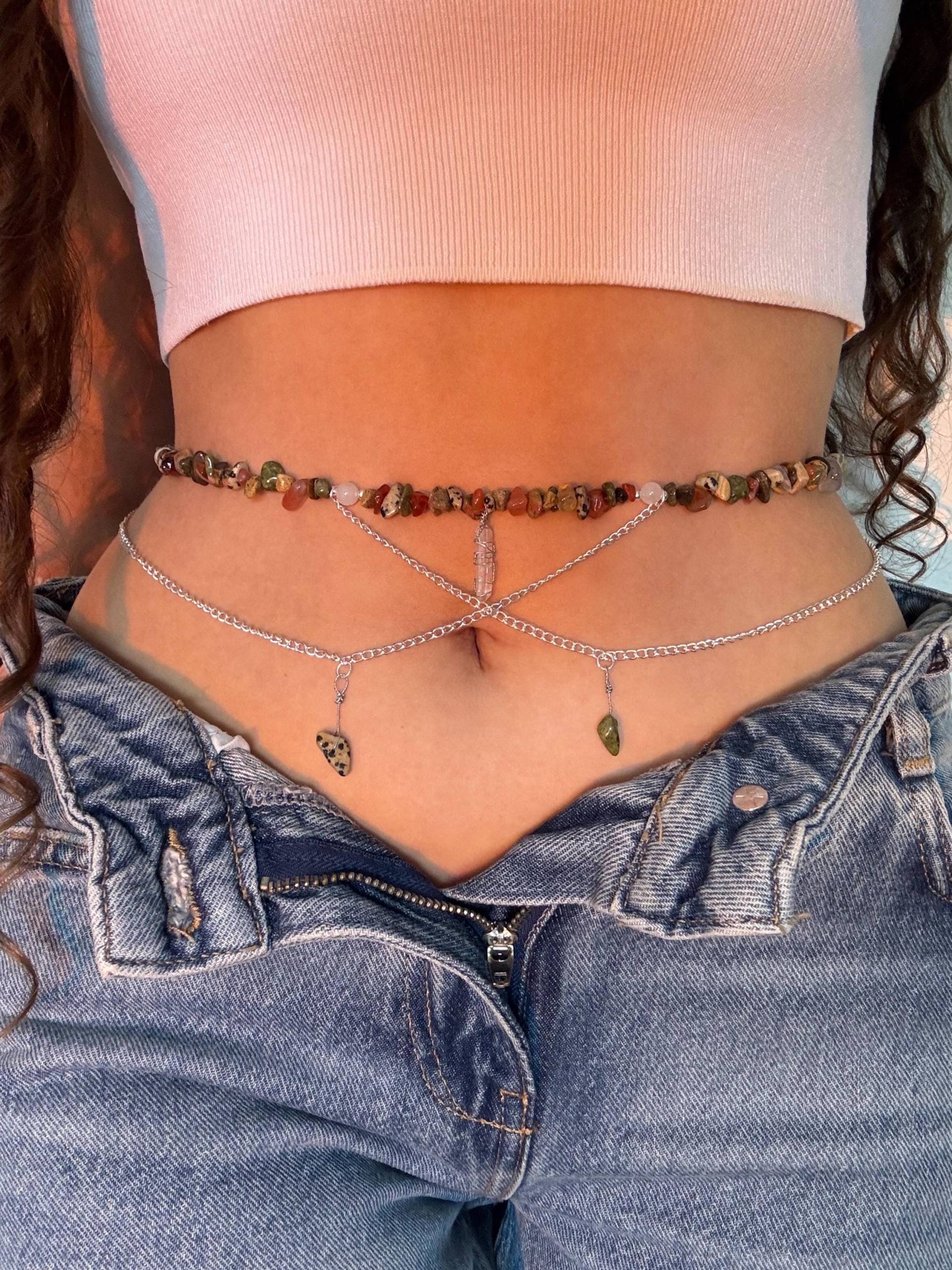 Jaspis - Handgemachte Bauchkette Aus Echten Edelsteinen in Silber Boho Körperkette, Spititueller Edelstein Schmuck, Festival Schmuck Jaspis - Handgemachte Bauchkette Aus Echten Edelsteinen in Silber Boho Körperkette, Spititueller Edelstein Schmuck, Festival Schmuck von WaistCrystals