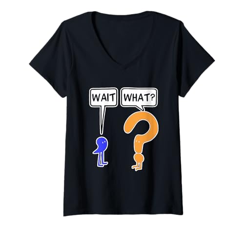 Damen Warten Sie, was lustig Cartoon Design - Verwirrtes Fragezeichen Meme T-Shirt mit V-Ausschnitt Damen Warten Sie, was lustig Cartoon Design - Verwirrtes Fragezeichen Meme T-Shirt mit V-Ausschnitt von Wait What Funny Cartoon Confused Question Mark