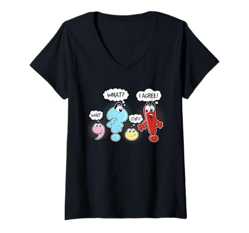 Damen Wait What Stop It I Agree Funny Grammar Teacher Satzzeichen T-Shirt mit V-Ausschnitt Damen Wait What Stop It I Agree Funny Grammar Teacher Satzzeichen T-Shirt mit V-Ausschnitt von Wait What Stop It I Agree Grammar Teacher