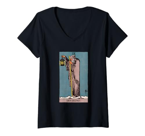 Damen Tarot Karte "Der Eremit" ( Deutsch ) Retro T-Shirt mit V-Ausschnitt von Waite Tarot Karte