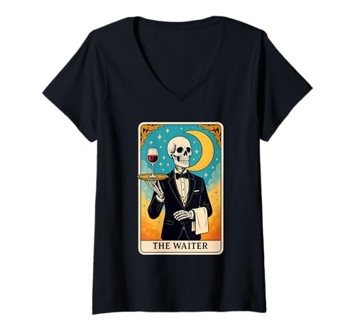 Damen Das Kellner-Tarot T-Shirt mit V-Ausschnitt Damen Das Kellner-Tarot T-Shirt mit V-Ausschnitt von Waiter Job
