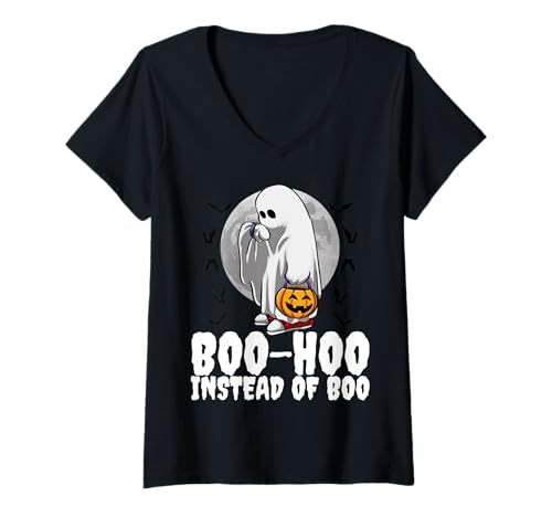 Damen Halloween Ghost Trick or Treat Lustiges Kostüm T-Shirt mit V-Ausschnitt Damen Halloween Ghost Trick or Treat Lustiges Kostüm T-Shirt mit V-Ausschnitt von Waiting On Halloween Ghost Sad Funny Emotional