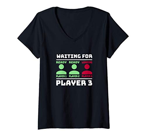 Damen Waiting for Player 3 Schwangerschaft verkünden T-Shirt mit V-Ausschnitt Damen Waiting for Player 3 Schwangerschaft verkünden T-Shirt mit V-Ausschnitt von Waiting for Player 3
