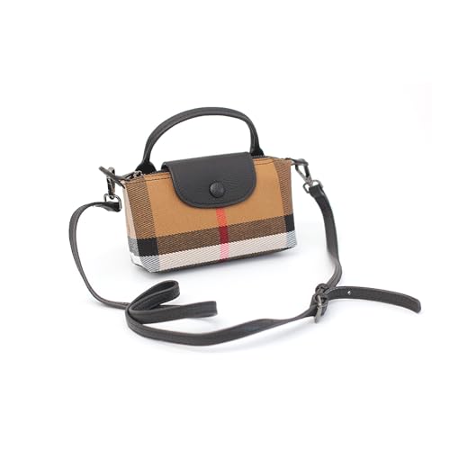 Waiyqju Mini-Handtasche für Damen, luxuriös, kariert, mit Tragegriff oben, Segeltuch und Leder, kontrastierende Farben von Waiyqju