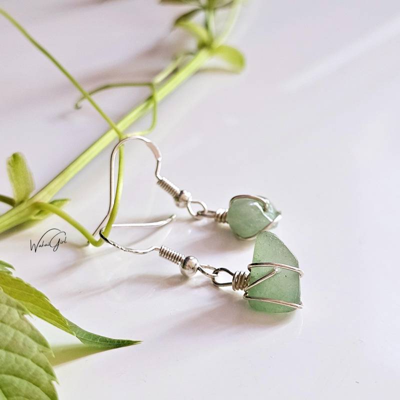 Aventurin Ohrringe Silber Ohrhänger Edelstein, Heilsteinschmuck, Handgefertigte Boho, Filigran, Geburtsstein Stier Sternzeichen von WakaiGirl