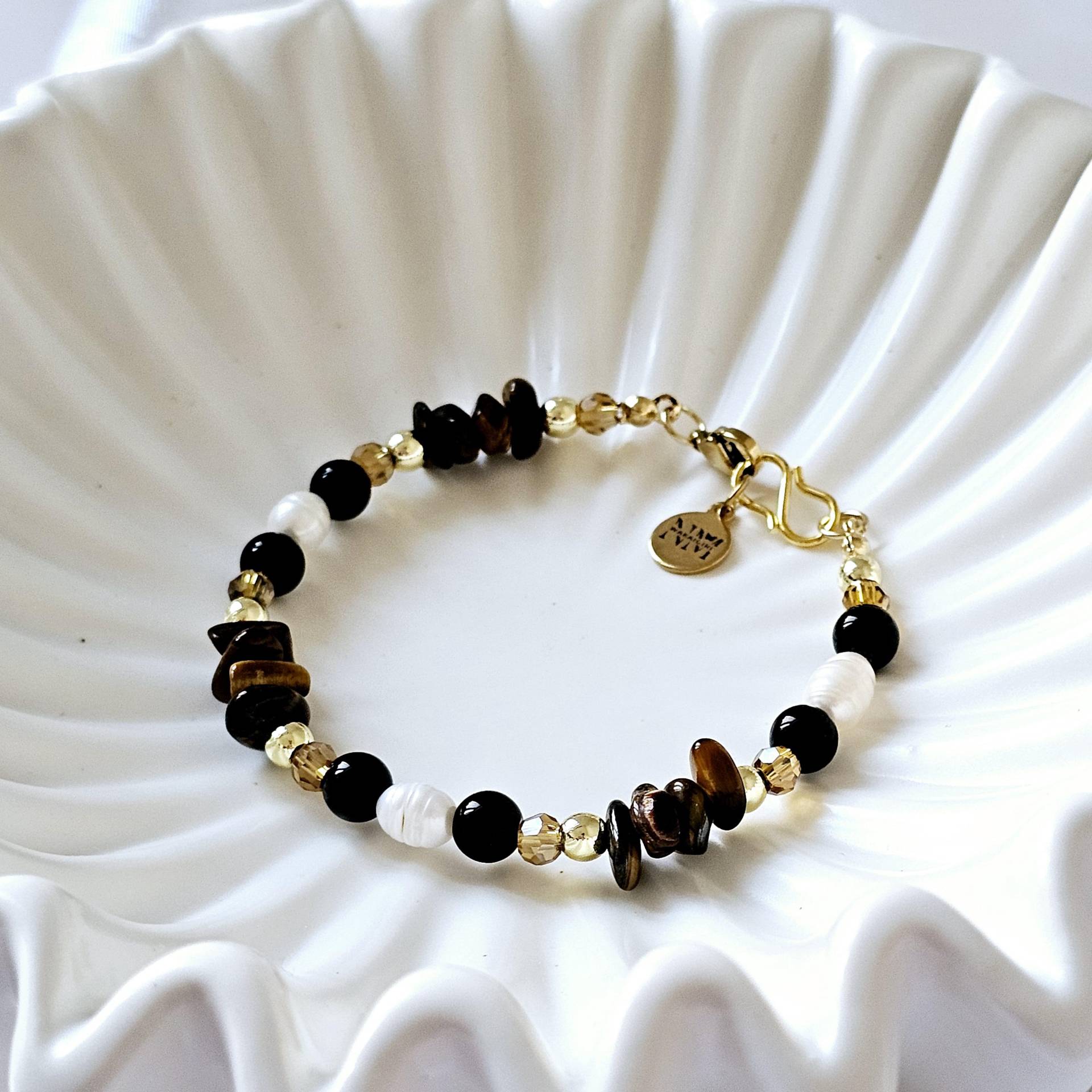 Edelstein Armband Damen Tigerauge Obsidian Hämatit Schutzarmband Unikat Schmuck Erdtöne Braun Perlenarmband Edel Geschenk Für Sie von WakaiGirl