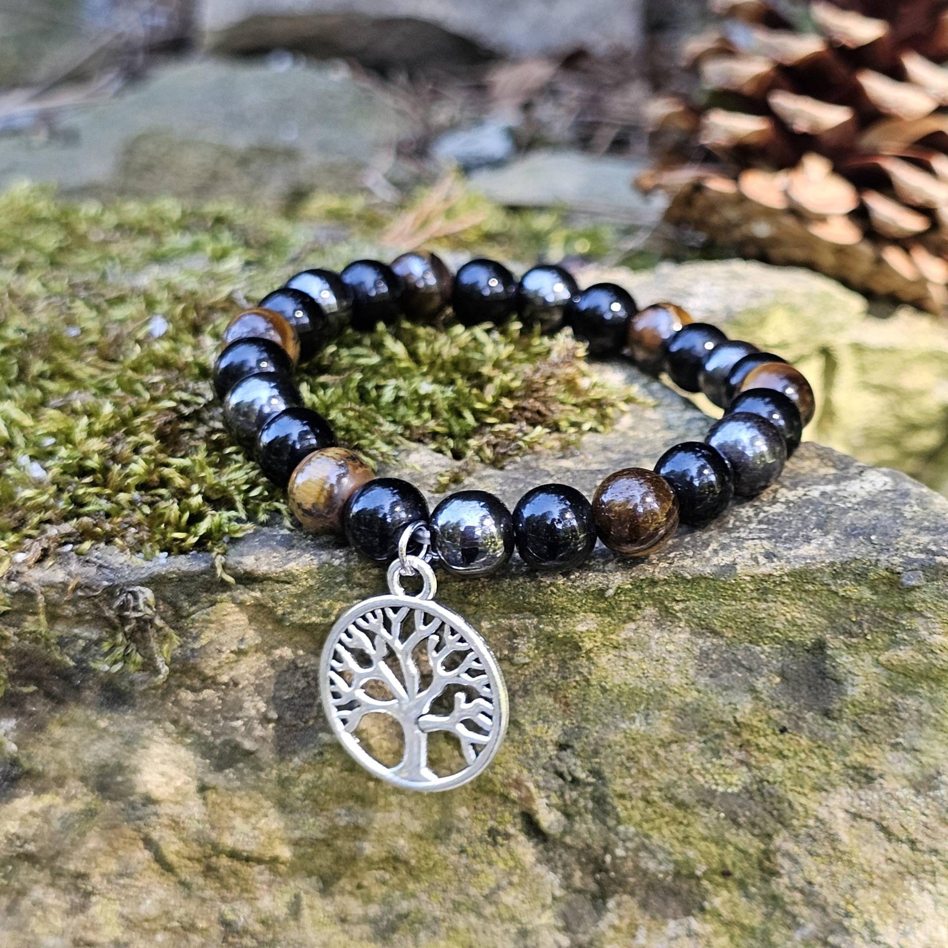 Edelstein Armband Obsidian Tigerauge Perlenarmband Lebensbaum Charm, Edelsteinarmband Mut & Kraft, Spirituelles Geschenk, Glückbringer Edelstein Armband Obsidian Tigerauge Perlenarmband Lebensbaum Charm, Edelsteinarmband Mut & Kraft, Spirituelles Geschenk, Glückbringer von WakaiGirl
