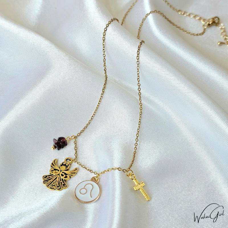 sternzeichen Halskette Gold Engel Kette, Geburtsstein Anhänger, Glücksbringer Schmuck, Astrologie Geschenk, Weihnachtsgeschenk Für Sie von WakaiGirl