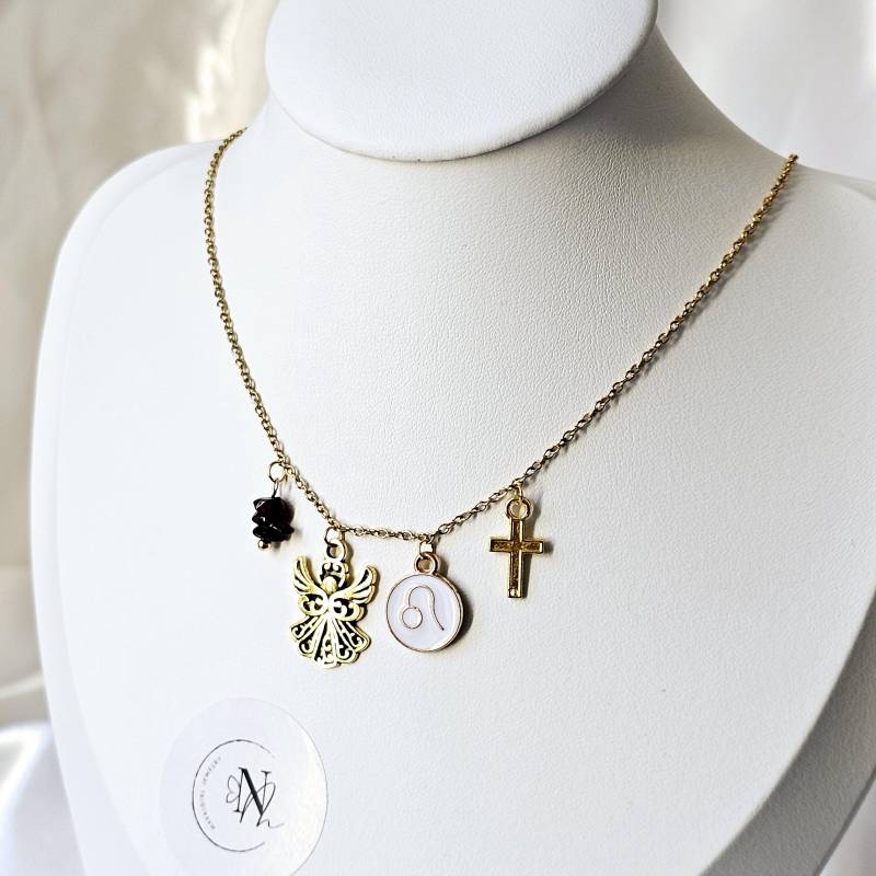 Halskette Mit Anhänger Edelsteine - Personalisierte Kette Geburtsstein Granat Symbol Handgemachte Edelstahl Vergoldet von WakaiGirl