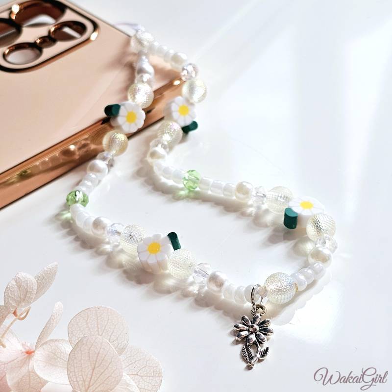 Handykette Mit Blumen Daisy Charm Glitter Kawaii Phone Cute Handmade Zauberhafter Anhänger Glasperlen Geschenk Für Mädchen von WakaiGirl