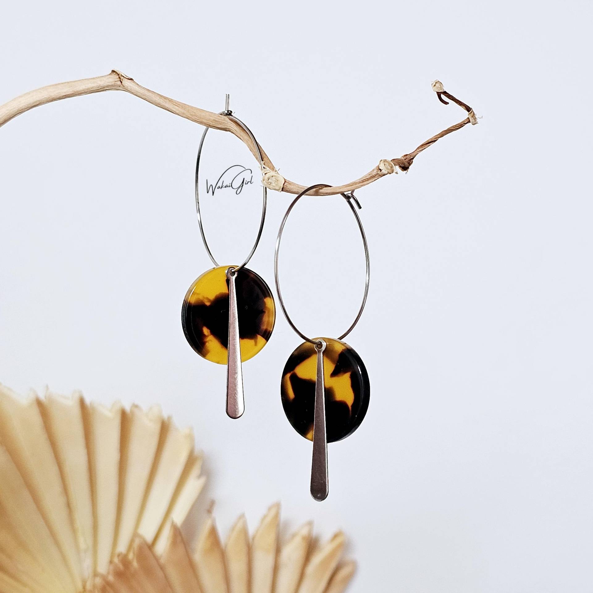 Leoprint Ohrringe/Acetat Creolen Leicht Hoops Mit Anhänger Leo Edelstahl Hypoallergen Boho Animalprint Schmuck Geschenk Für Frau von WakaiGirl