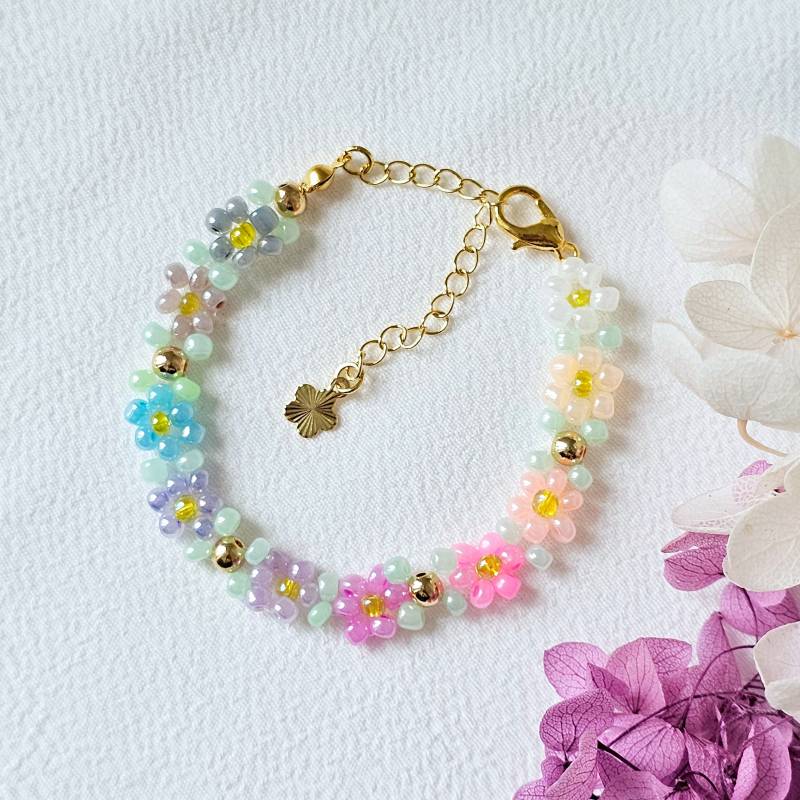 Daisy Armband, Perlenarmband Bunt Gold, Glasperlenarmband, Armkette 18K Vergoldet, Handgemacht, Ästhetisch, Niedlich, Geschenk Für Freundin von WakaiGirl