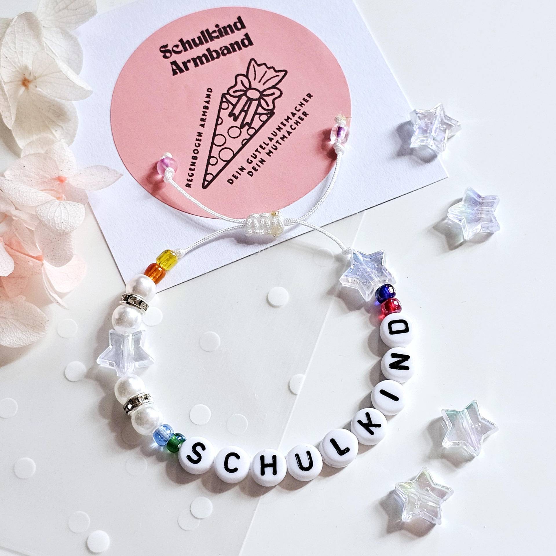 Schulkind Armband Personalisiertes Name/Glitzer Stern, Regenbogen Schultüte Füllung Geschenk Einschulung Kind von WakaiGirl