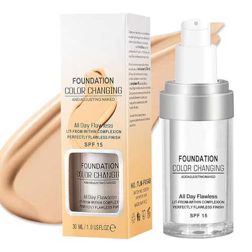 Farbwechsel Grundierung,Farbwechselnde Foundation für reife Haut 30ml Flüssige Grundierung zum Erwärmen der Hautfarbe SPF15 Langanhaltendes Make-up Feuchtigkeitsspendender Concealer Farbwechsel Grundierung,Farbwechselnde Foundation für reife Haut 30ml Flüssige Grundierung zum Erwärmen der Hautfarbe SPF15 Langanhaltendes Make-up Feuchtigkeitsspendender Concealer von Wakasena