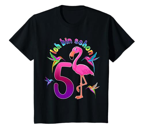 Ich bin schon 5 Motiv mit Flamingo für Kinder Geburtstag T-Shirt Ich bin schon 5 Motiv mit Flamingo für Kinder Geburtstag T-Shirt von Wake-X Kids