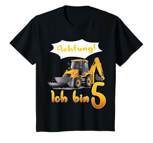 Achtung ich bin 5! Bagger, Traktor, Jungen 5 Jahre Baustelle T-Shirt Achtung ich bin 5! Bagger, Traktor, Jungen 5 Jahre Baustelle T-Shirt von Wake-X Kindergeburtstag, Design für Jungs