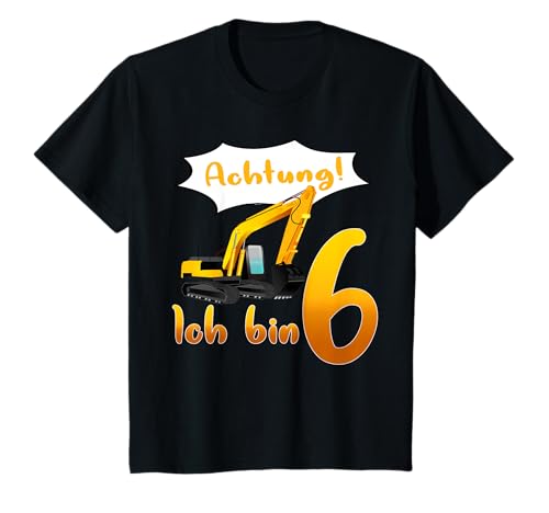 Achtung ich bin 6! Bagger Motiv Jungen 6 Jahre, Baustelle. T-Shirt Achtung ich bin 6! Bagger Motiv Jungen 6 Jahre, Baustelle. T-Shirt von Wake-X Kindergeburtstag, Design für Jungs
