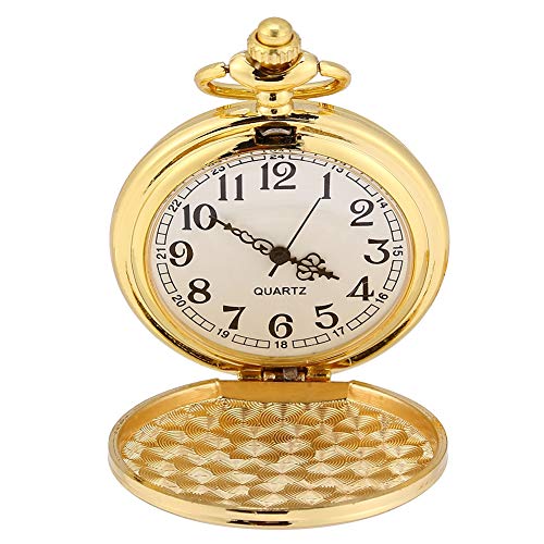 Taschenuhr mit Kette, Klassische Quarz Analog Glatt Taschenuhr Halskette Anhänger mit Kette, Langlebiges Legierungsketten und Gehäusematerial (feine goldglänzende Kette) von Wakects